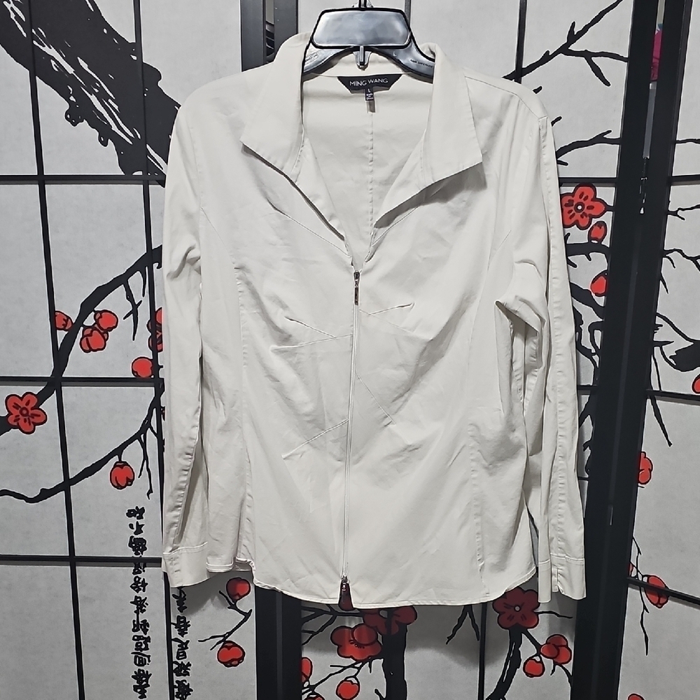 Ming Wang White Zip Jacket‎ Size Large